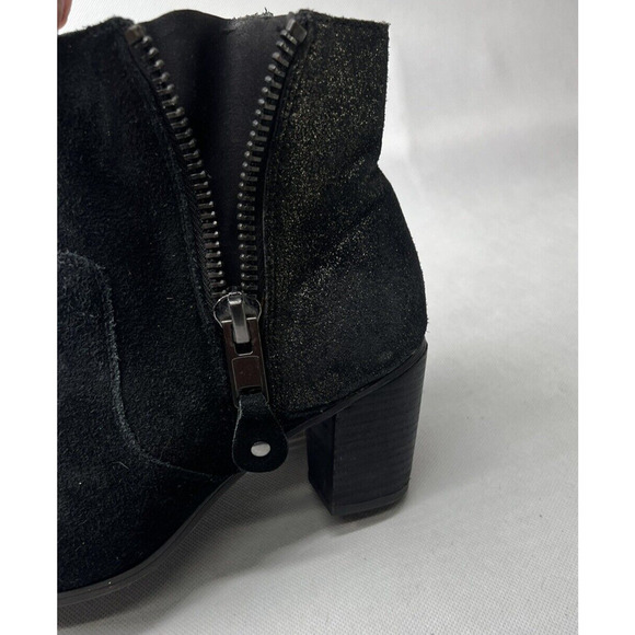 Franco Sarto Womens 6.5M Yogi Black Suede Metallic Heel Ankle Boots Side Zip - Picture 7 of 8